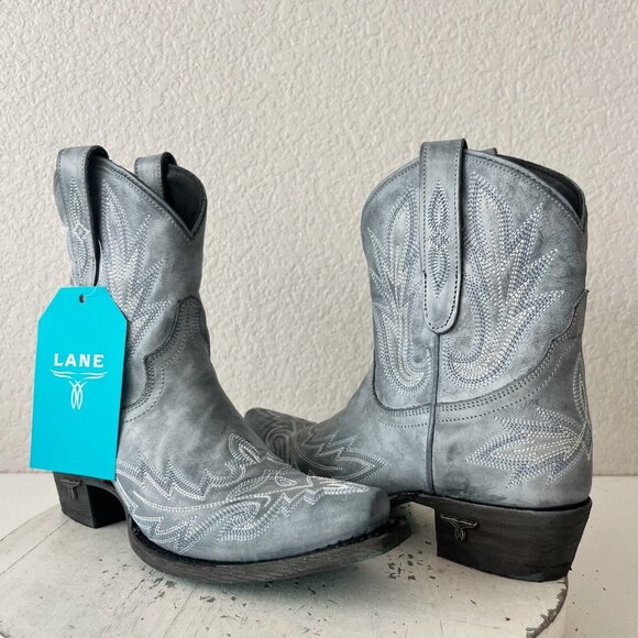 Lane LEXINGTON Womens Cowboy Bootie 6 Blue Western Cowgirl Short Boots Snip Toe - Picture 11 of 11